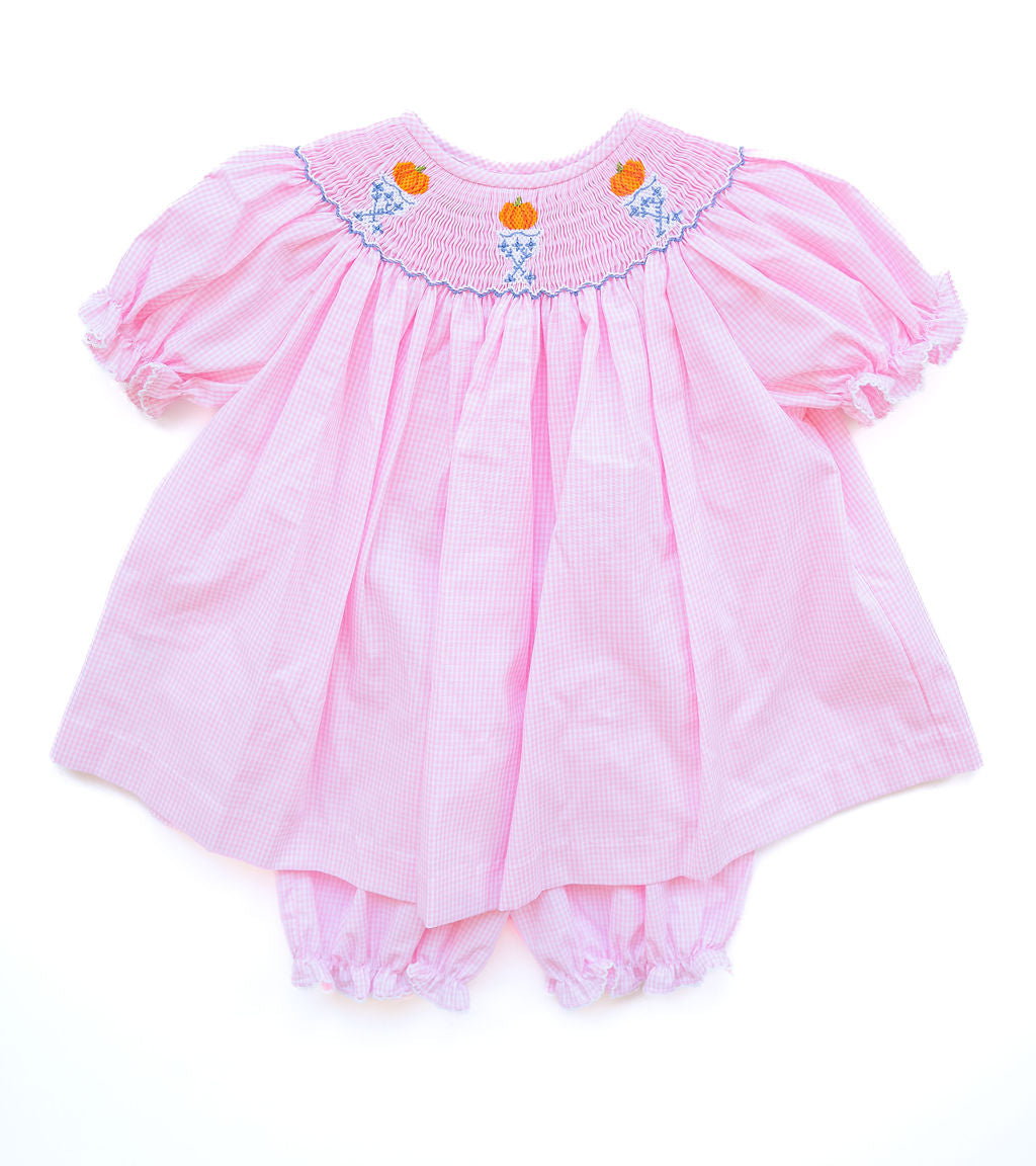 Pre-Order Hand Smocked Custom Name Tea Pot Pink Bloomer Set main image 0