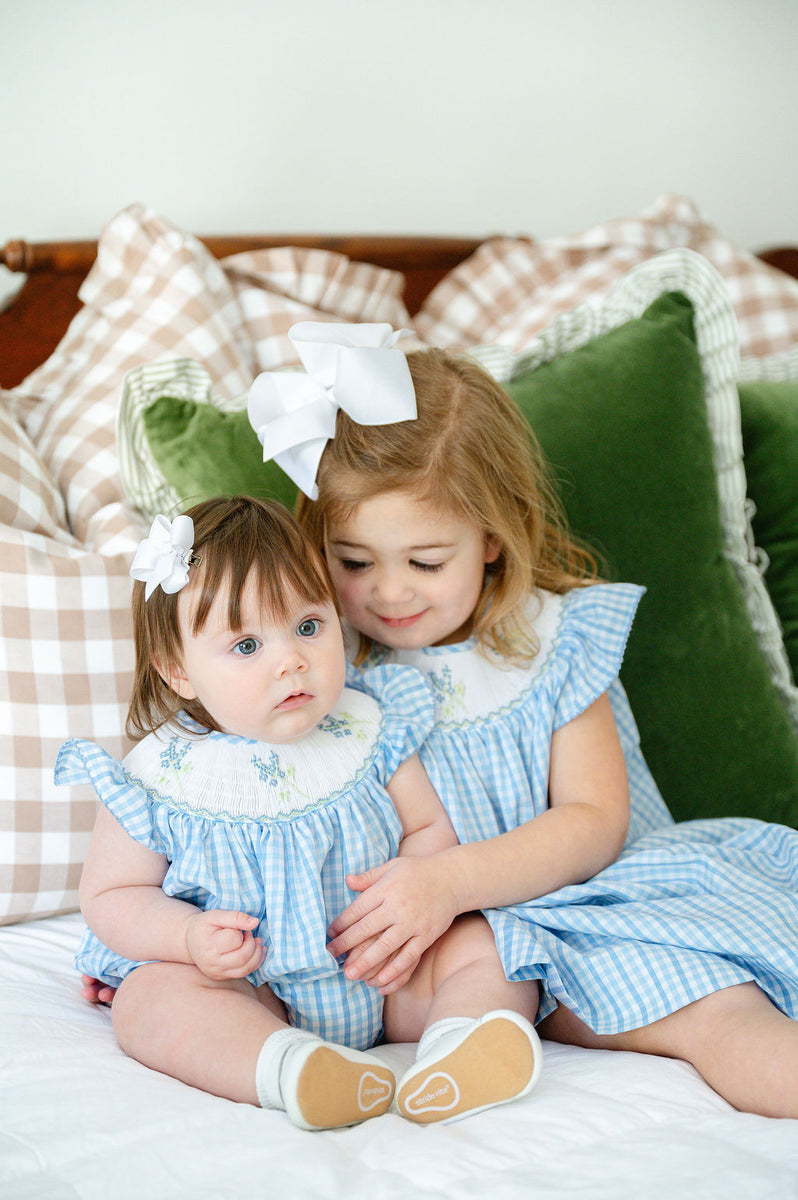 Smocked Bluebonnet Bubble for Girls I Ruth and Ralph
