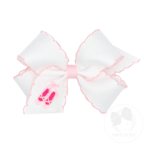 Wee Ones Medium Moonstitch Grosgrain Hair Bow with Ballet Slippers