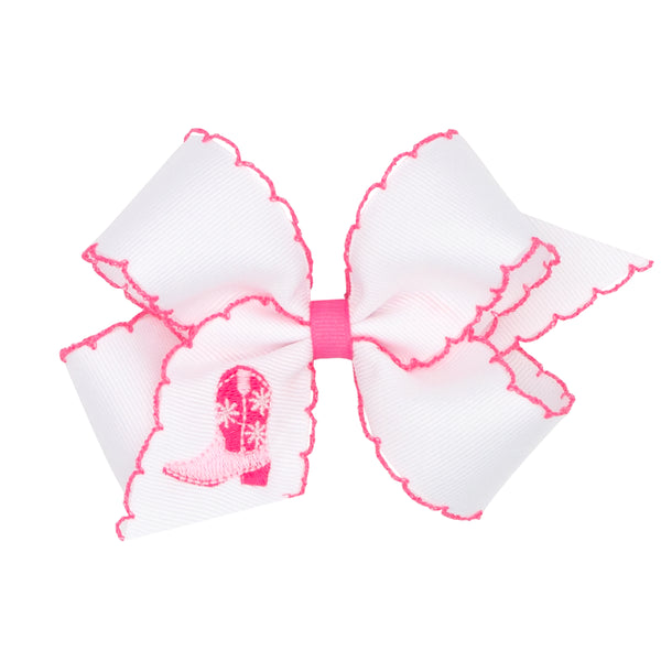 Wee Ones Medium Moonstitch Grosgrain Hair Bow with Cowgirl Boot
