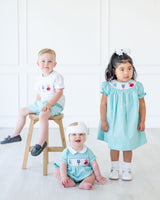 CHILDREN WEARING SMOCKED MONSTERS HALLOWEEN OUTFITS