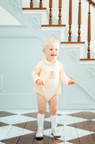 BOY WEARING HAND embroidered PUPPY IN JACK O'LANTERN BUBBLE 