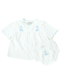 Hand embroidered blue cowboy boots layette set for your baby boy.