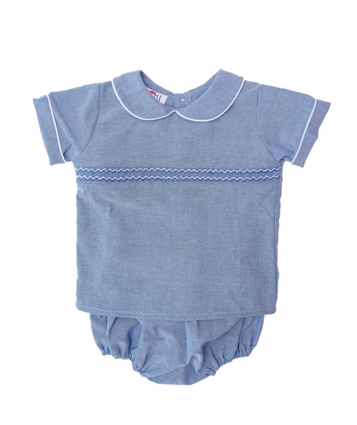 Blue Oxford Samuel Shirt/Diaper Cover Set