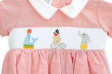 close up of smocked circus animals 