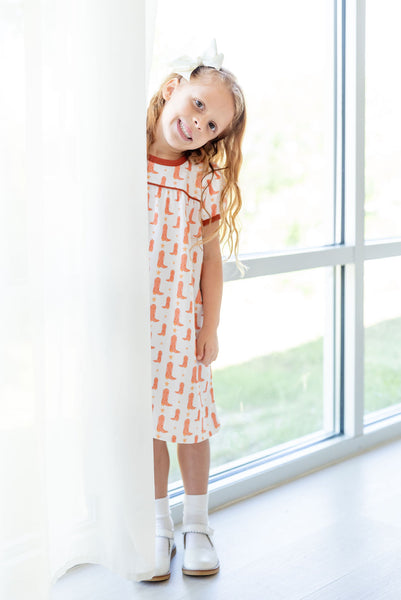 burnt orange dress with boots J Marie - Corinne Eyelet Dress