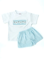 BLUE GHOSTS SMOCKED T-SHIRT AND SHORTS SET