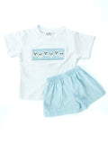 BLUE GHOSTS SMOCKED T-SHIRT AND SHORTS SET