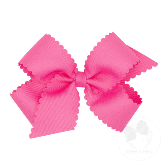 Wee Ones Medium Grosgrain Hair Bow with Scalloped Edge - Hot Pink