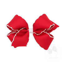 Wee Ones Medium Moonstitch Grosgrain Hair Bow with Contrasting Wrap - Red w/ White