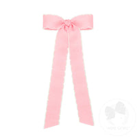 Wee Ones Mini Grosgrain Moonstitch Hair Bowtie with Knot Wrap and Streamer Tails - Lt Pink w/White