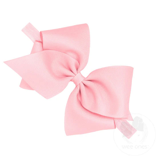 Wee Ones Mini King Classic Grosgrain Hair Bow on Baby Band - Light Pink