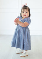 Navy and Pink Smocked Charlotte Dress