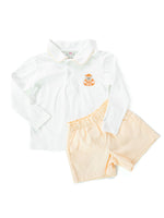 HAND embroidered PUPPY IN JACK O'LANTERN POLO AND SHORTS SET 