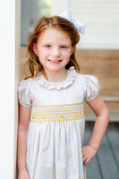 Wheat Stripes Smocked Charlotte Dress