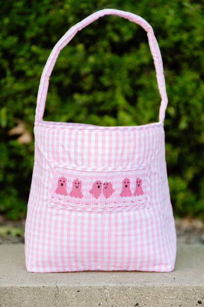 Pink Ghosts Smocked Treat Bag