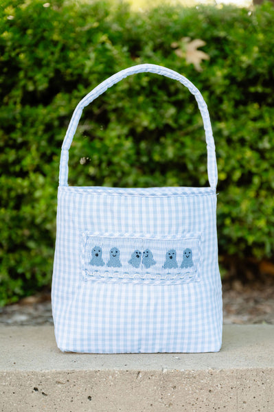 Blue Ghosts Smocked Treat Bag