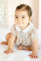 Mini Tan Floral Smocked Bubble