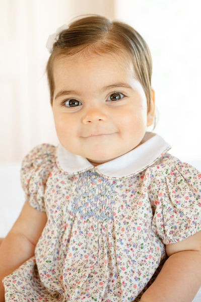 Mini Tan Floral Smocked Bubble