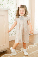 Mini Tan Floral Smocked Dress