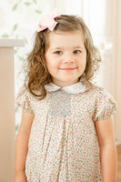 Mini Tan Floral Smocked Dress