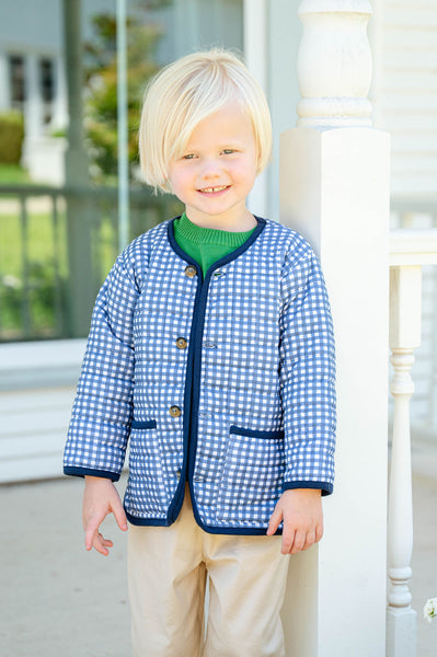 Navy Gingham Quilted Jacket (PRE-ORDER)