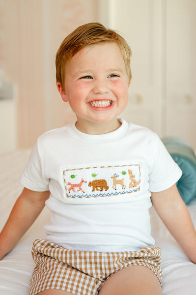 Woodland Animals Smocked Beau T-Shirt/Shorts Set