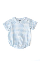 Blue Gingham Short Sleeve Peter Pan Collar Onesie