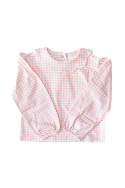 Pink Gingham Long Sleeve Peter Pan Collar Shirt