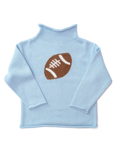 Our Light Blue Football Roll Neck Sweater for Kids brings cozy team spirit to game days!