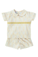 Wheat Stripes Smocked Samuel Shirt/Shorts Set