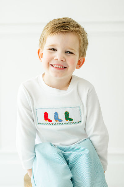 Holiday Boots Smocked Beau T-Shirt/Pants Set