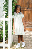 smocked aqua fall floral dress for girls. Perfect for fall and Thanksgiving!