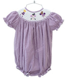 Smocked purple and white cheerleader bubble to cheer on LSU or TCU! 