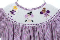 Smocked purple and white cheerleader dress and bubble to cheer on LSU or TCU! 
