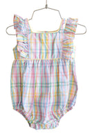 The sweet ruffle details on the Colorful Plaid Bubble make a baby girl’s outfit even more charming and playful.