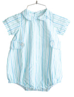 The Blue Striped Bubble with a Peter Pan collar is made from 100% cotton, ensuring your baby boy stays comfortable all day long.