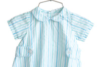 This heirloom-quality Blue Striped Bubble with a Peter Pan collar is a must-have for baby boys, offering both style and comfort for spring outings.