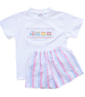 Trains Smocked Beau T-Shirt/Shorts Set