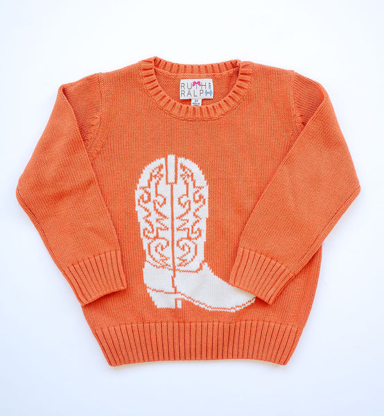 Burnt Orange sweater with white boot, for kids, celebrate UT!