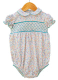 Multicolor Fall Floral Smocked Bubble 