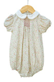 pink fall floral smocked bubble 