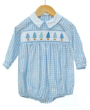 Blue Christmas Trees Smocked Henry Bubble