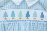 Blue Christmas Trees Smocked Norman Longall