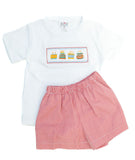 Red Birthday Cakes Smocked Beau T-Shirt/Shorts Set