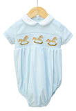 Blue Rocking Horses Smocked Pima Cotton Bubble