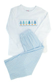 Blue Christmas Trees Smocked Beau T-Shirt/Pants Set