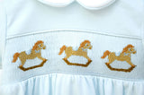 Blue Rocking Horses Smocked Pima Cotton Bubble