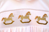 Pink Rocking Horses Smocked Pima Cotton Bubble