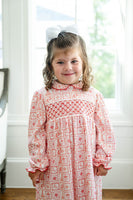 Christmas Tiles Smocked Pima Cotton Libby Dress